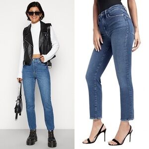NWT GOOD AMERICAN 90s High Waist Slim Fit Straight Leg Ankle Crop Denim Jeans 26